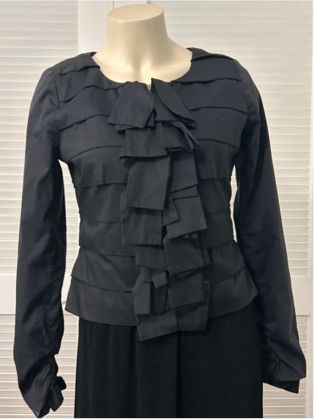 Black Ruffle Front Long-Sleeve Blouse - Women